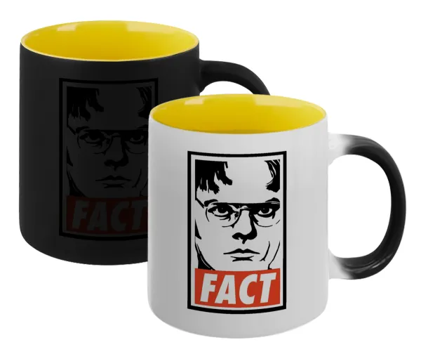 Dunder Mifflin FACT — Magic mug with yellow interior, ceramic, 330ml, changes colour with hot drinks