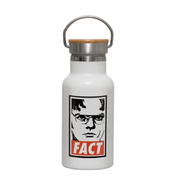 Dunder Mifflin FACT, Metallic thermos (Stainless steel) White with wooden lid (bamboo), double-walled, 350ml
