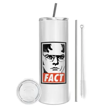 Dunder Mifflin FACT, Tumbler ποτήρι θερμό από ανοξείδωτο ατσάλι 600ml, με μεταλλικό καλαμάκι & βούρτσα καθαρισμού