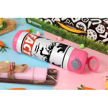 Dunder Mifflin FACT, Easter candle, Childrens hot water bottle, stainless steel, with safety straw, PINK (500ml)