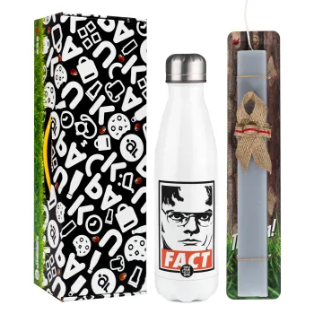 Dunder Mifflin FACT, Easter candle, metallic white thermos bottle (500ml) & aromatic flat candle (30cm) (GRAY)