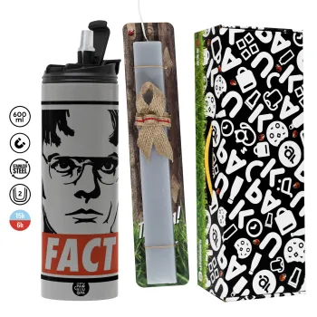 Dunder Mifflin FACT, Πασχαλινή Λαμπάδα με Travel Tumbler θερμό (600ml, BPA free) & κερί αρωματικό πλακέ (30cm) (ΓΚΡΙ)