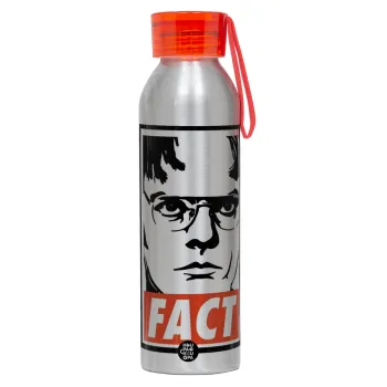 Dunder Mifflin FACT, Αλουμινένιο Αθλητικό Μπουκάλι 650ml – Ασημί με Κόκκινο Καπάκι και Λουράκι Σιλικόνης