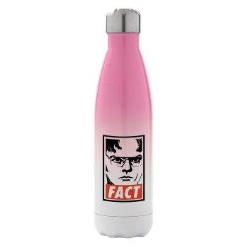 Dunder Mifflin FACT, Μεταλλικό παγούρι θερμός Ροζ/Λευκό (Stainless steel), διπλού τοιχώματος, 500ml