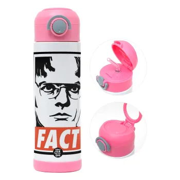 Dunder Mifflin FACT, Children's hot water bottle, stainless steel, with safety straw, PINK (500ml)