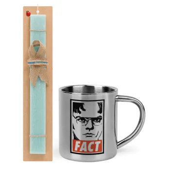 Dunder Mifflin FACT, Easter Set, metallic thermal cup (300ml) & aromatic flat Easter candle (30cm) (TURQUOISE)