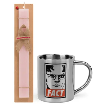 Dunder Mifflin FACT, Easter Set, metallic thermal cup (300ml) & aromatic flat Easter candle (30cm) (PINK)