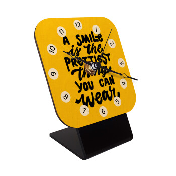 A smile is the prettiest thing you can wear, Quartz Table clock in natural wood (10cm)