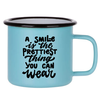A smile is the prettiest thing you can wear, Κούπα Μεταλλική εμαγιέ ΜΑΤ σιέλ 360ml