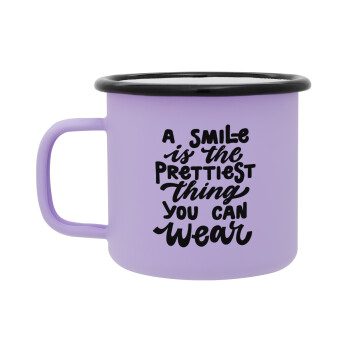 A smile is the prettiest thing you can wear, Κούπα Μεταλλική εμαγιέ ΜΑΤ Light Pastel Purple 360ml