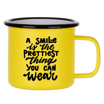 A smile is the prettiest thing you can wear, Κούπα Μεταλλική εμαγιέ ΜΑΤ Κίτρινη 360ml