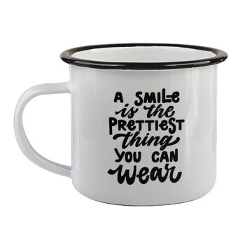 A smile is the prettiest thing you can wear, Κούπα εμαγιέ με μαύρο χείλος 360ml