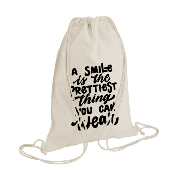 A smile is the prettiest thing you can wear, Τσάντα πλάτης πουγκί GYMBAG natural (28x40cm)