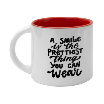 A smile is the prettiest thing you can wear, Κούπα κεραμική 400ml Λευκή/Κόκκινη