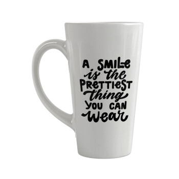 A smile is the prettiest thing you can wear, Κούπα κωνική Latte Μεγάλη, κεραμική, 450ml