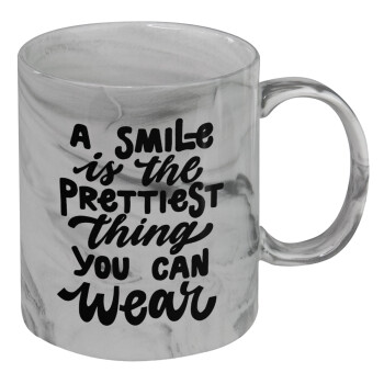 A smile is the prettiest thing you can wear, Κούπα κεραμική, marble style (μάρμαρο), 330ml