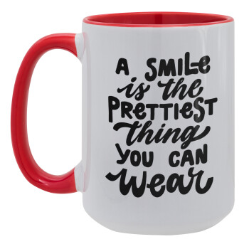 A smile is the prettiest thing you can wear, Κούπα Mega 15oz, κεραμική Κόκκινη, 450ml