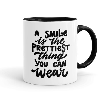 A smile is the prettiest thing you can wear, Mug colored black, ceramic, 330ml