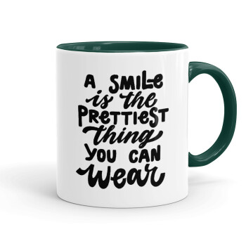 A smile is the prettiest thing you can wear, Mug colored green, ceramic, 330ml