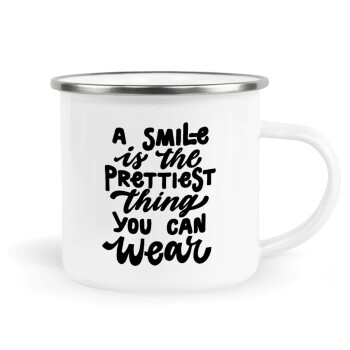 A smile is the prettiest thing you can wear, Κούπα Μεταλλική εμαγιέ λευκη 360ml