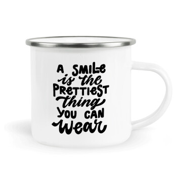 A smile is the prettiest thing you can wear, Metallic enamel cup white 360ml