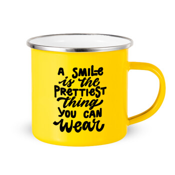 A smile is the prettiest thing you can wear, Κούπα Μεταλλική εμαγιέ Κίτρινη 360ml