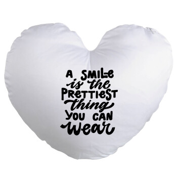 A smile is the prettiest thing you can wear, Μαξιλάρι καναπέ καρδιά 40x40cm περιέχεται το  γέμισμα