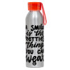 Aluminum Sports Bottle 650ml – Silver with Red Cap and Silicone Strap