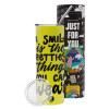 Neon Yellow Travel Tumbler θερμό, μεταλλικό καλαμάκι(Ανωξείδωτο 304 Food grade, BPA free, 600ml)
