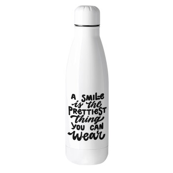 A smile is the prettiest thing you can wear, Metal mug thermos (Stainless steel), 500ml