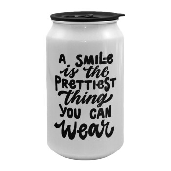 A smile is the prettiest thing you can wear, Κούπα ταξιδιού μεταλλική με καπάκι (tin-can) 500ml