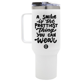 A smile is the prettiest thing you can wear, Mega Tumbler με καπάκι, διπλού τοιχώματος (θερμό) 1,2L
