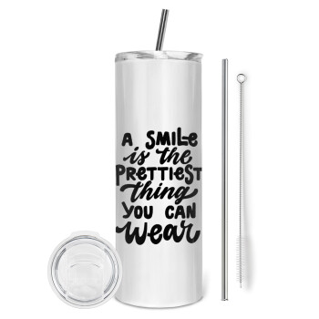 A smile is the prettiest thing you can wear, Tumbler stainless steel 600ml, with metal straw & cleaning brush