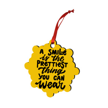A smile is the prettiest thing you can wear, Χριστουγεννιάτικο στολίδι snowflake ξύλινο 7.5cm
