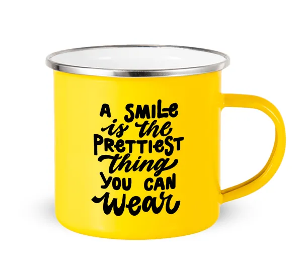 A smile is the prettiest thing you can wear — Κούπα Μεταλλική εμαγιέ Κίτρινη 360ml