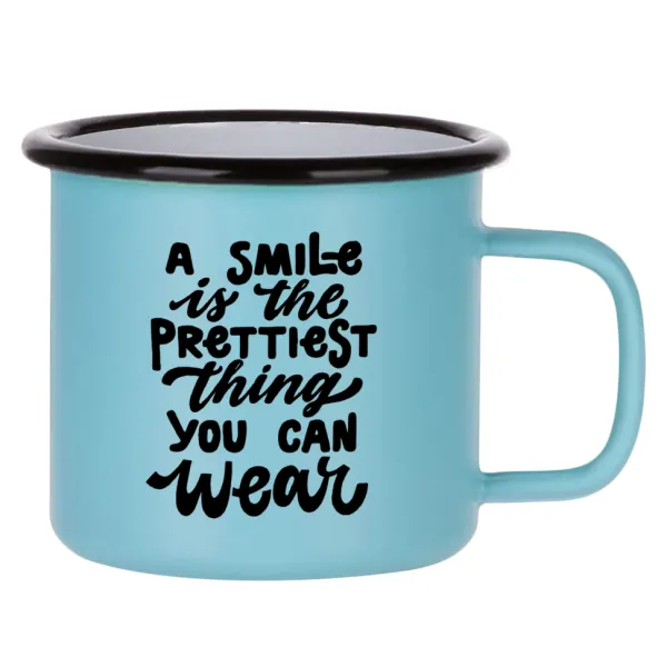A smile is the prettiest thing you can wear — Κούπα Μεταλλική εμαγιέ ΜΑΤ σιέλ 360ml