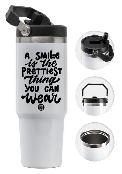 A smile is the prettiest thing you can wear — 30oz stainless Steel Tumbler with Handle