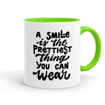 A smile is the prettiest thing you can wear, Κούπα χρωματιστή βεραμάν, κεραμική, 330ml
