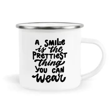 A smile is the prettiest thing you can wear, Metallic enamel cup white 360ml