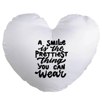 A smile is the prettiest thing you can wear, Μαξιλάρι καναπέ καρδιά 40x40cm περιέχεται το  γέμισμα