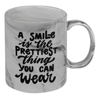 A smile is the prettiest thing you can wear, Mug ceramic marble style, 330ml