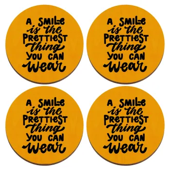 A smile is the prettiest thing you can wear, ΣΕΤ x4 Σουβέρ ξύλινα στρογγυλά plywood (9cm)