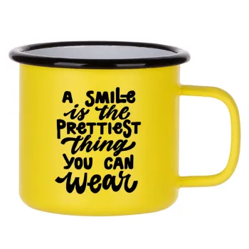 A smile is the prettiest thing you can wear, Κούπα Μεταλλική εμαγιέ ΜΑΤ Κίτρινη 360ml