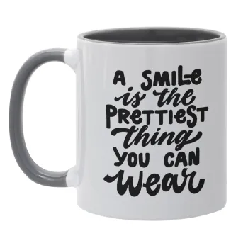 A smile is the prettiest thing you can wear, Mug colored grey, ceramic, 330ml