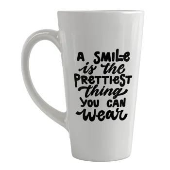 A smile is the prettiest thing you can wear, Κούπα κωνική Latte Μεγάλη, κεραμική, 450ml