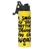 Metallic water bottle with safety lid, 850ml aluminum