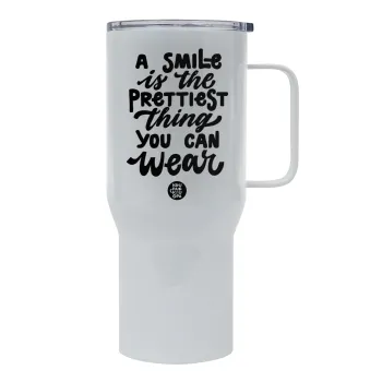 A smile is the prettiest thing you can wear, Tumbler με καπάκι, διπλού τοιχώματος (θερμό) 750L
