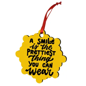 A smile is the prettiest thing you can wear, Στολίδι Χριστουγεννιάτικο στολίδι snowflake ξύλινο 7.5cm