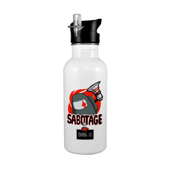 Among US Sabotage, White water bottle with straw, stainless steel 600ml
