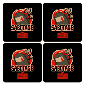 Among US Sabotage, ΣΕΤ x4 Σουβέρ ξύλινα τετράγωνα plywood (9cm)